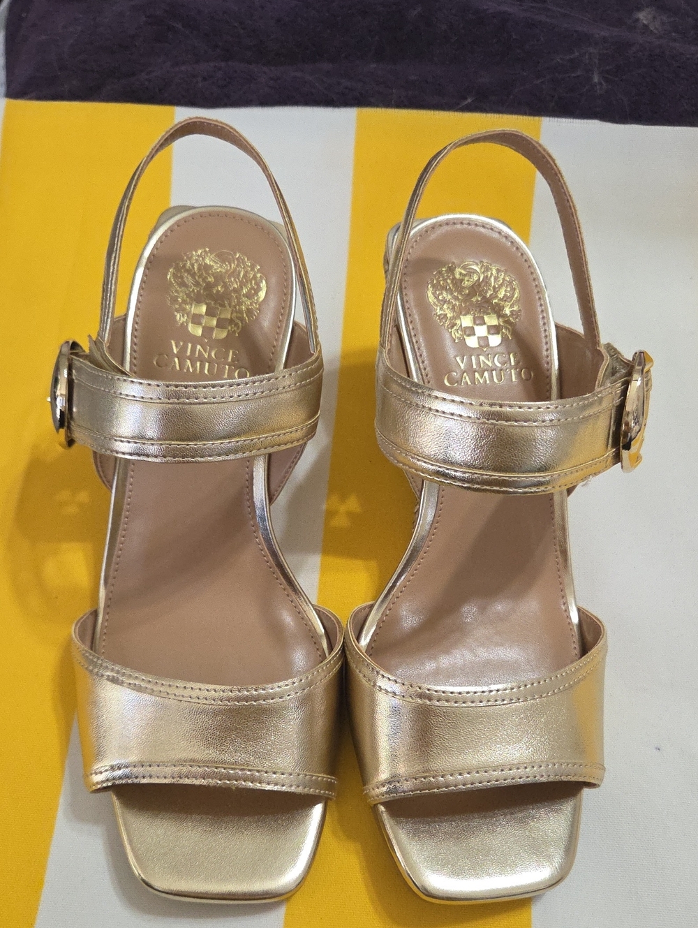 Vince Camuto Gold Metallic Wedge Sandals 7.5 Ankle Strap Espadrille NWOT